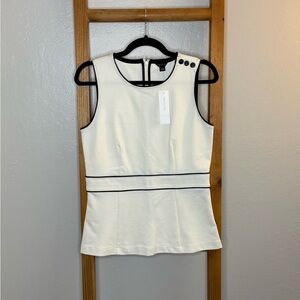 Ann Taylor Cream Sleeveless Blouse with Black Piping Accents